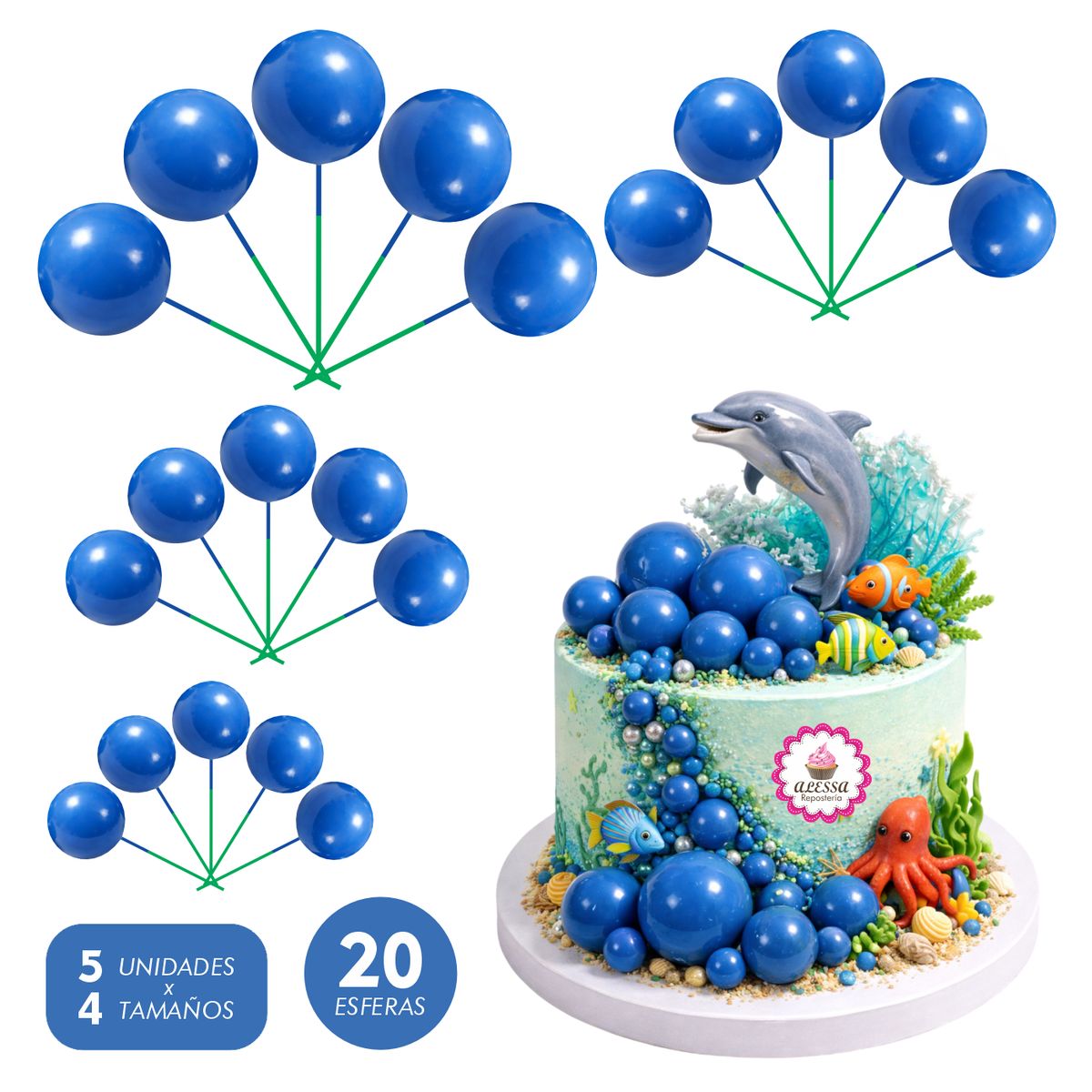 GENERICO - Esferas Decorativas Azul para Repostería - 20 unidades