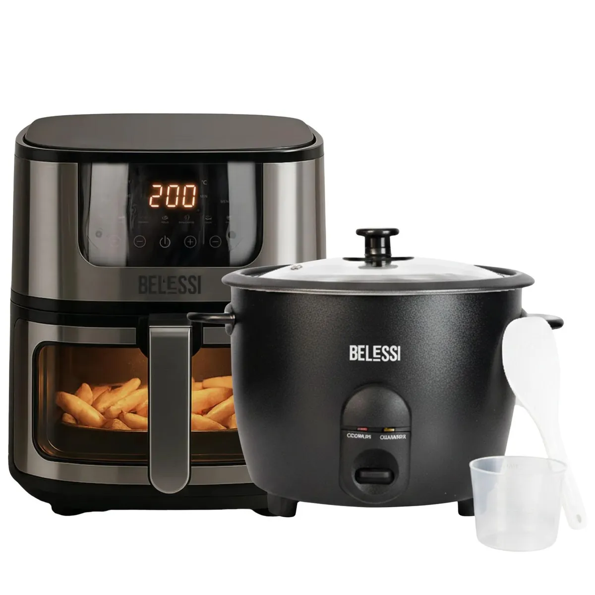 BELESSI - Combo x2: Freidora de Aire 4.5lt + Olla Arrocera 1.8lt