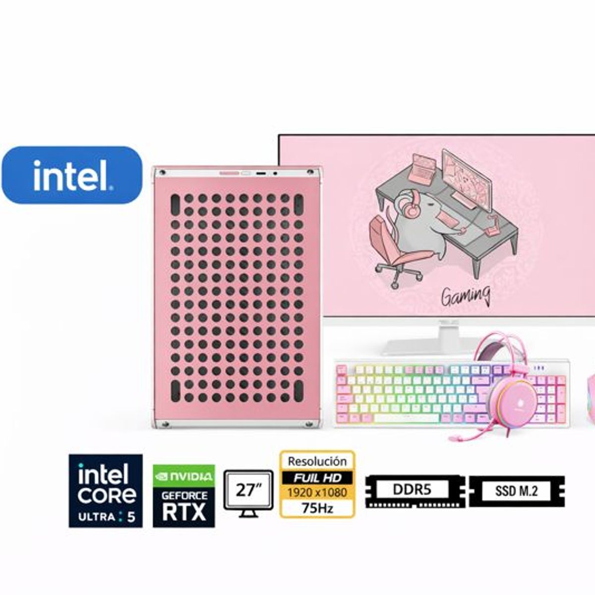 INTEL - Computadora Enovu Core Ultra 5 225F 8GB 500GB SSD 27" RTX 3050 6GB Windows 11 Pro