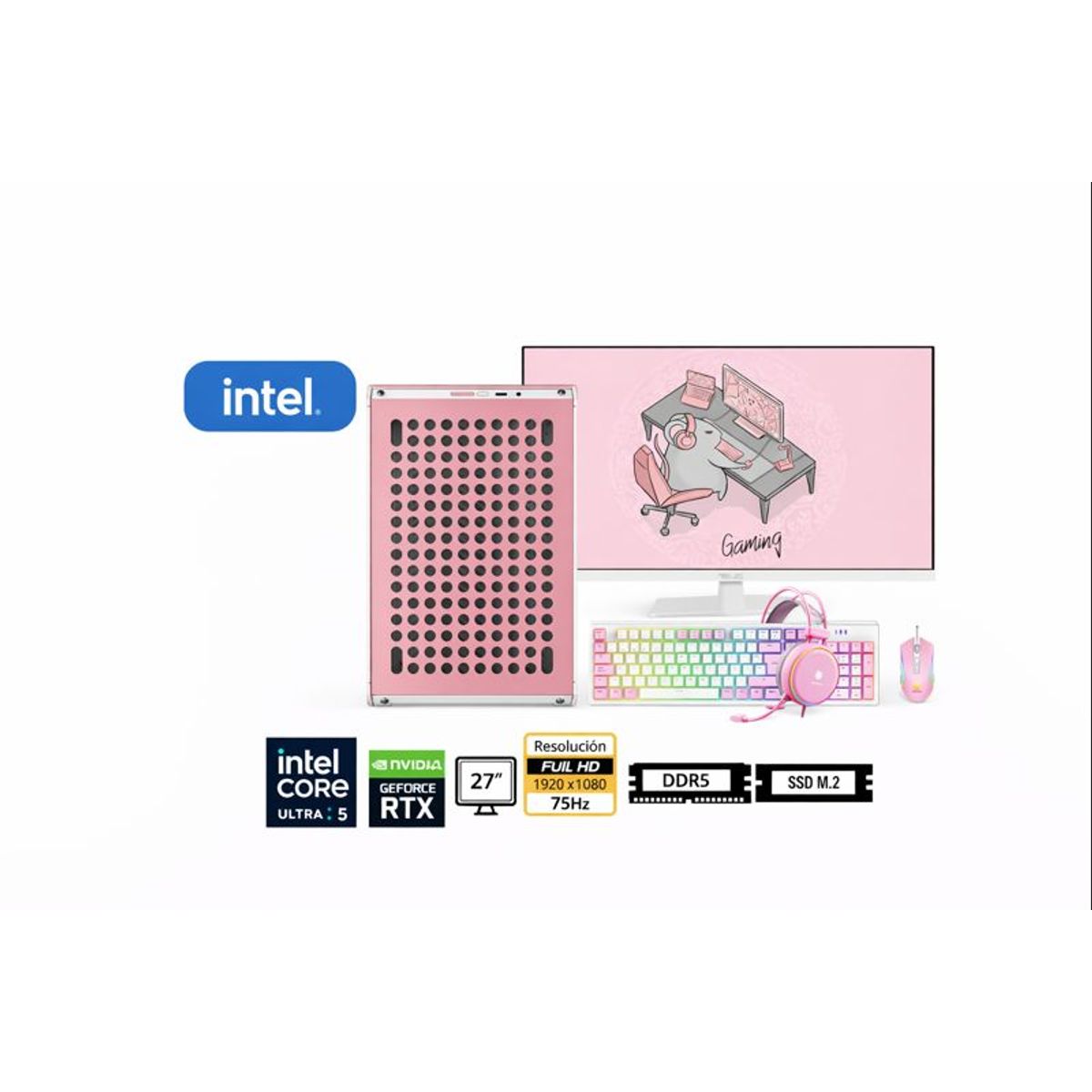 INTEL - Computadora Enovu Core Ultra 5 225F 8GB 500GB SSD 27" RTX 3050 6GB Windows 11 Pro