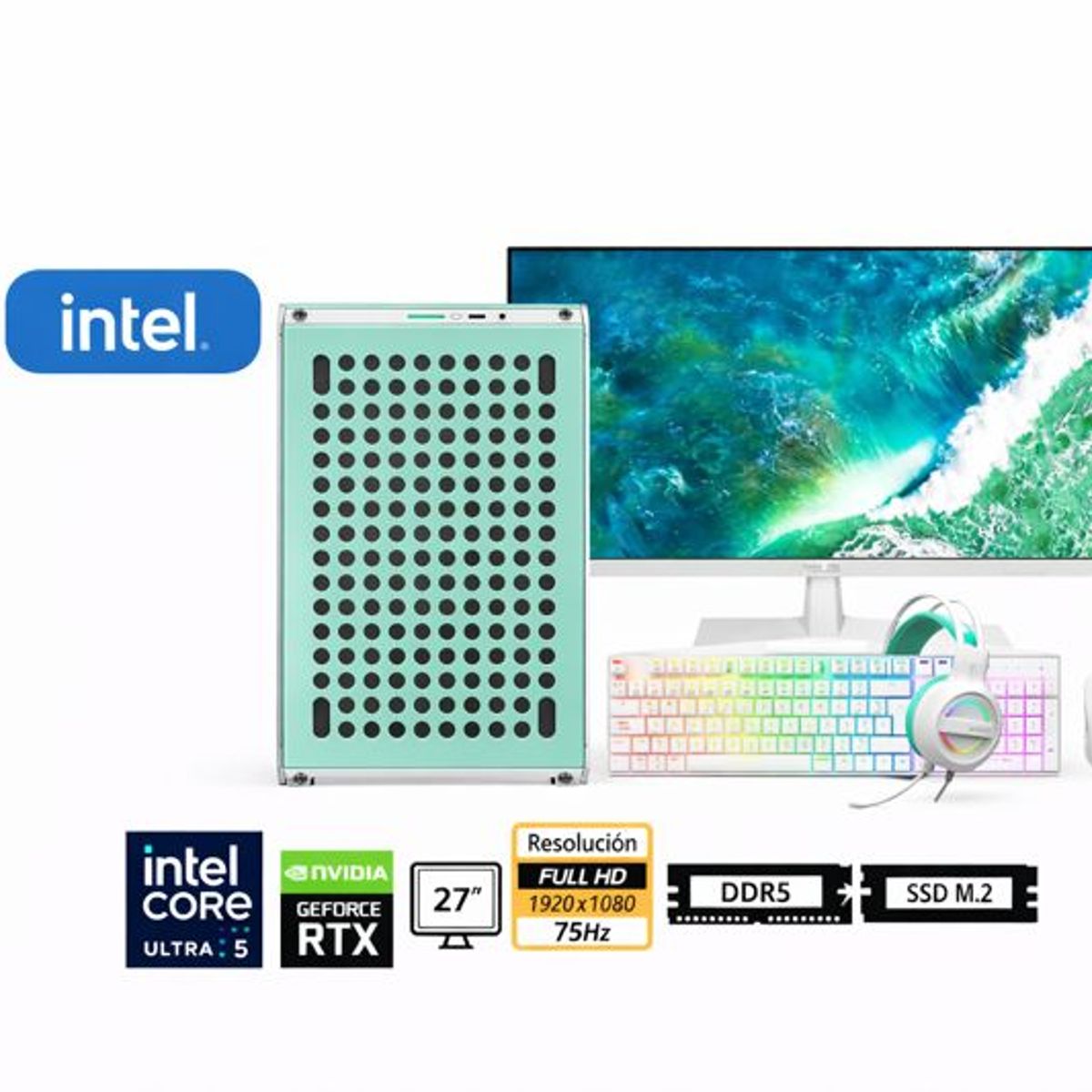 INTEL - Computadora Enovu Core Ultra 5 225F 8GB 500GB SSD 27" RTX 3050 6GB Windows 11 Pro