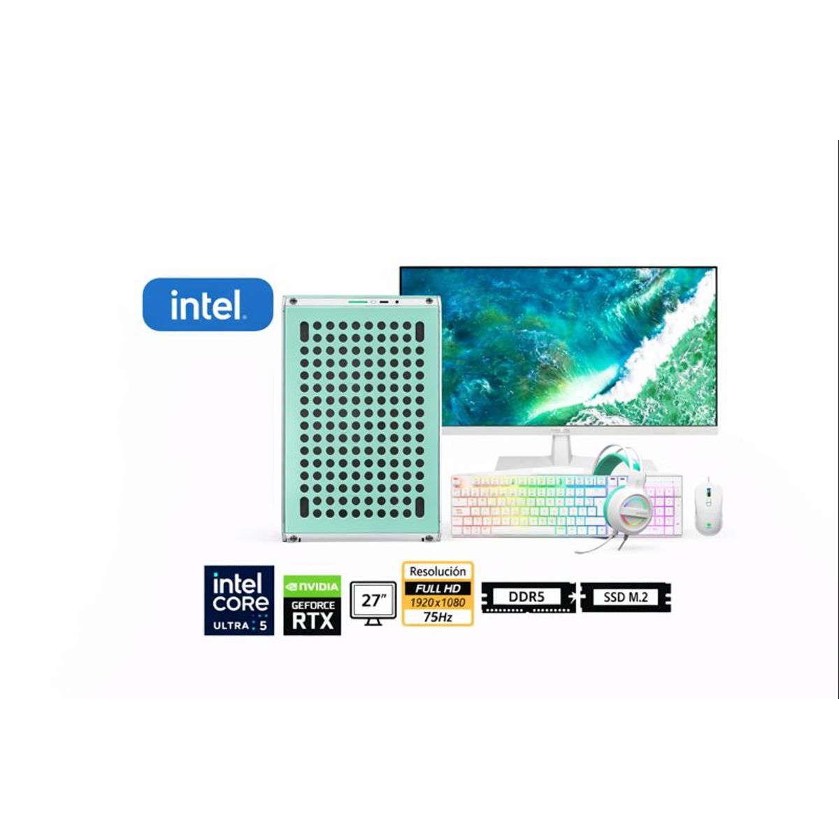INTEL - Computadora Enovu Core Ultra 5 225F 8GB 500GB SSD 27" RTX 3050 6GB Windows 11 Pro