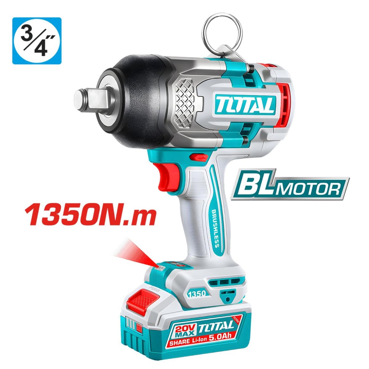 TOTAL - Gabinete metalico 7 cajones + Llave de Impacto 1350nm + 288 herramientas Total