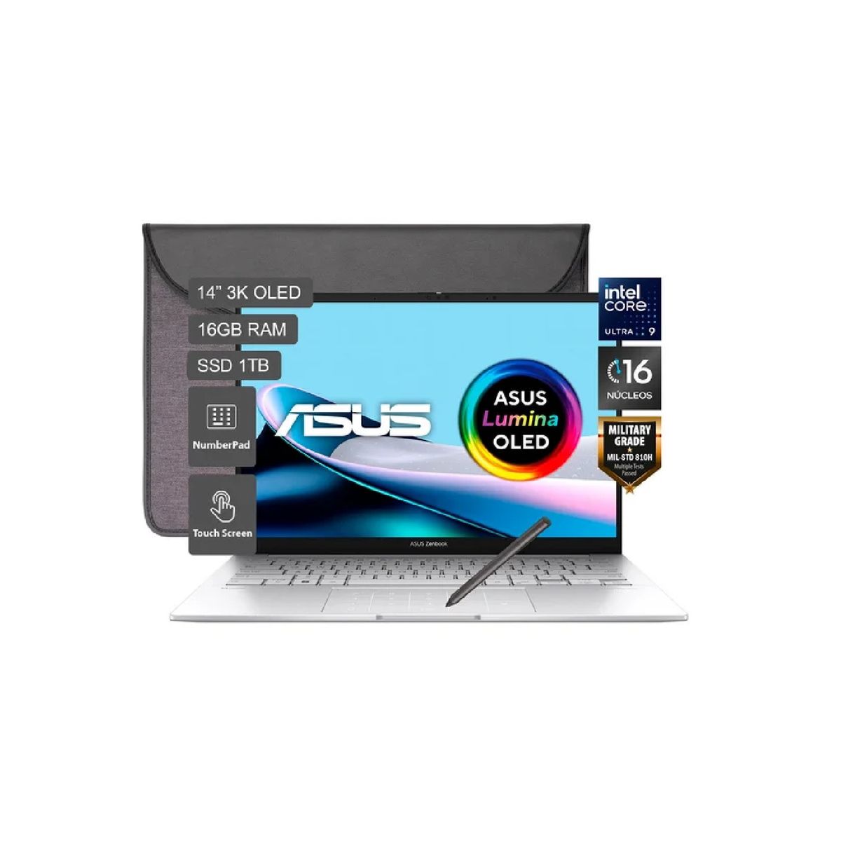 ASUS - Notebook Asus Zenbook UX3405C 14" Touch 3K OLED, Intel Core Ultra 9 285H, 16GB DDR5, 1TB SSD, Windows 11 Español, Lapiz