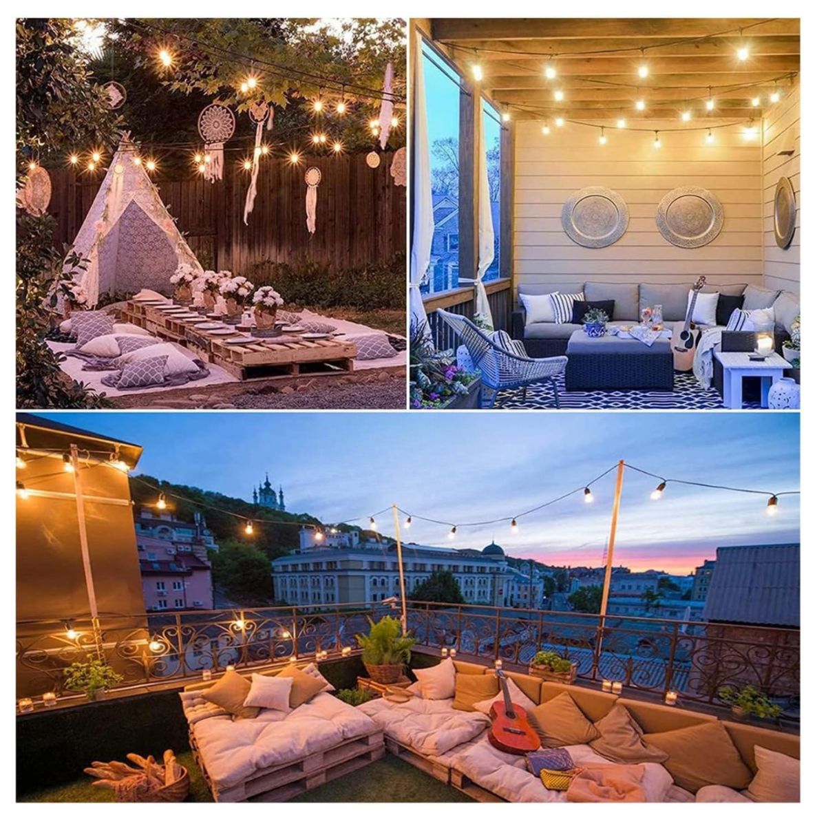 GENERICO - Foco Luces Guirnaldas 10 Metros 20 focos para Exterior Balcon Terrazas Jardín Fiesta