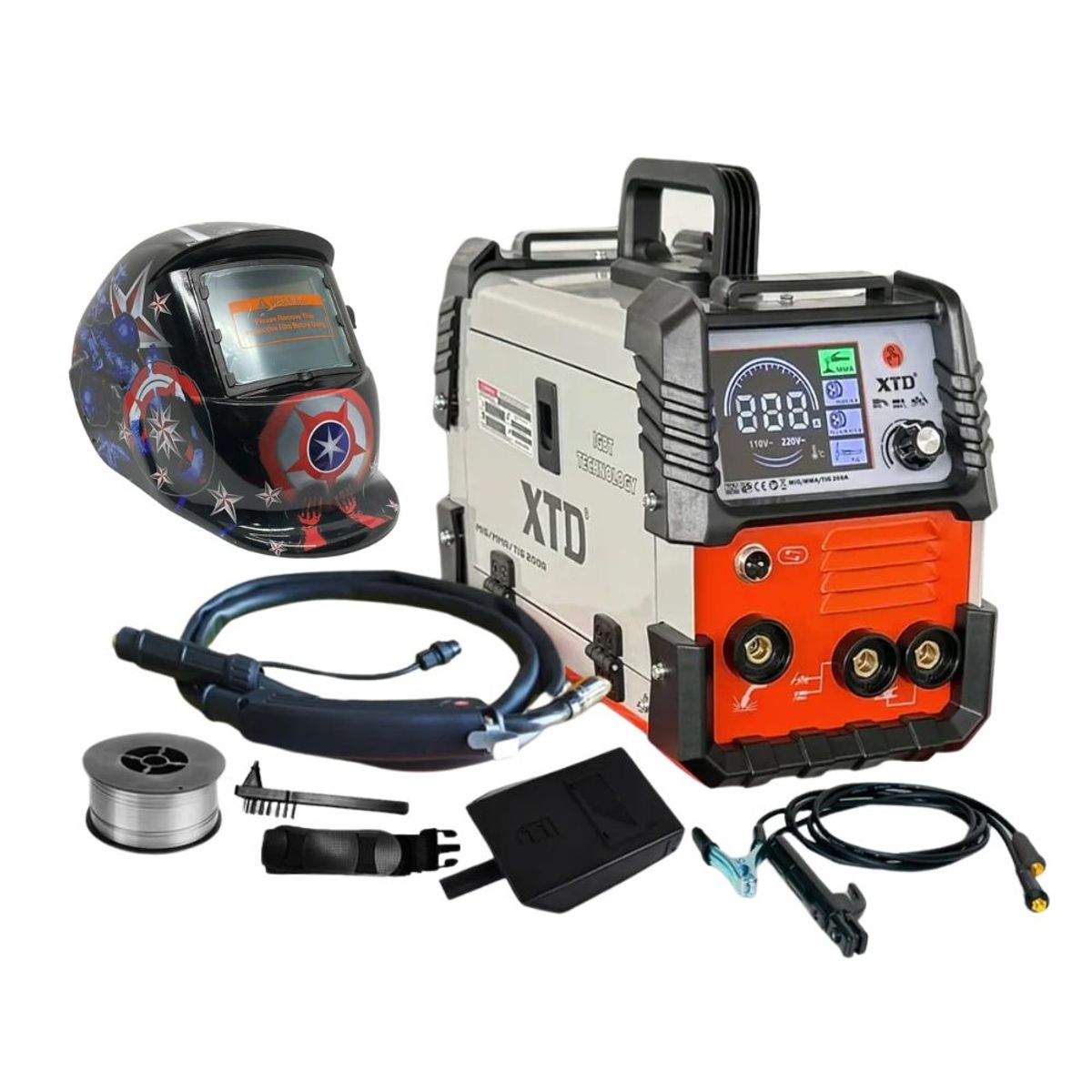 XTD - Soldadora Inversora  Mig 200A XTD Suelda Sin GAS + Casco Automatico Fotosensible