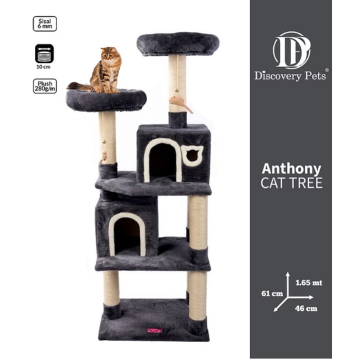 DISCOVERY PETS - GIMNASIO  ARBOL PARA GATOS - MULTINIVEL - GRIS OSCURO