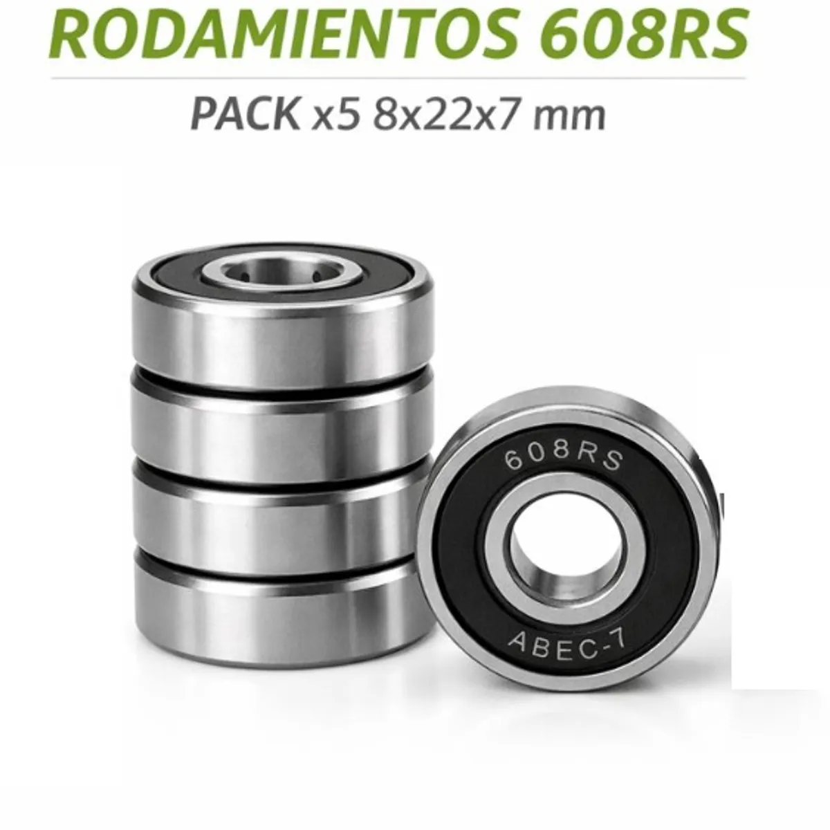GENERICO - Rodamientos Rígidos de Bolas 608RS  8x22x7 mm pack 5 unidades