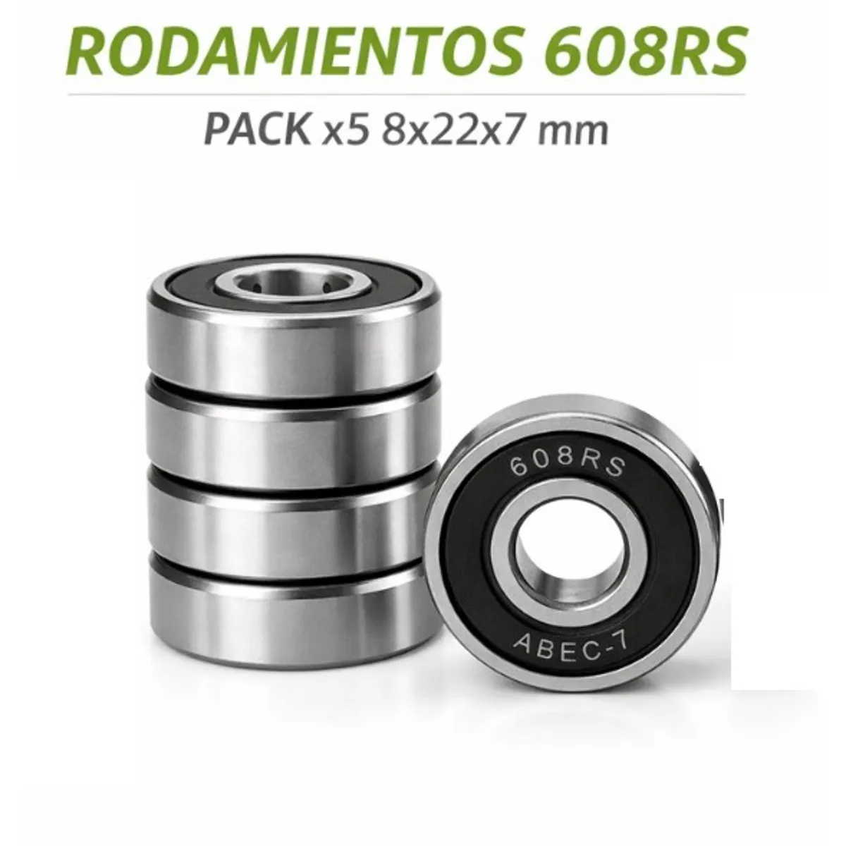 GENERICO - Rodamientos Rígidos de Bolas 608RS  8x22x7 mm pack 5 unidades