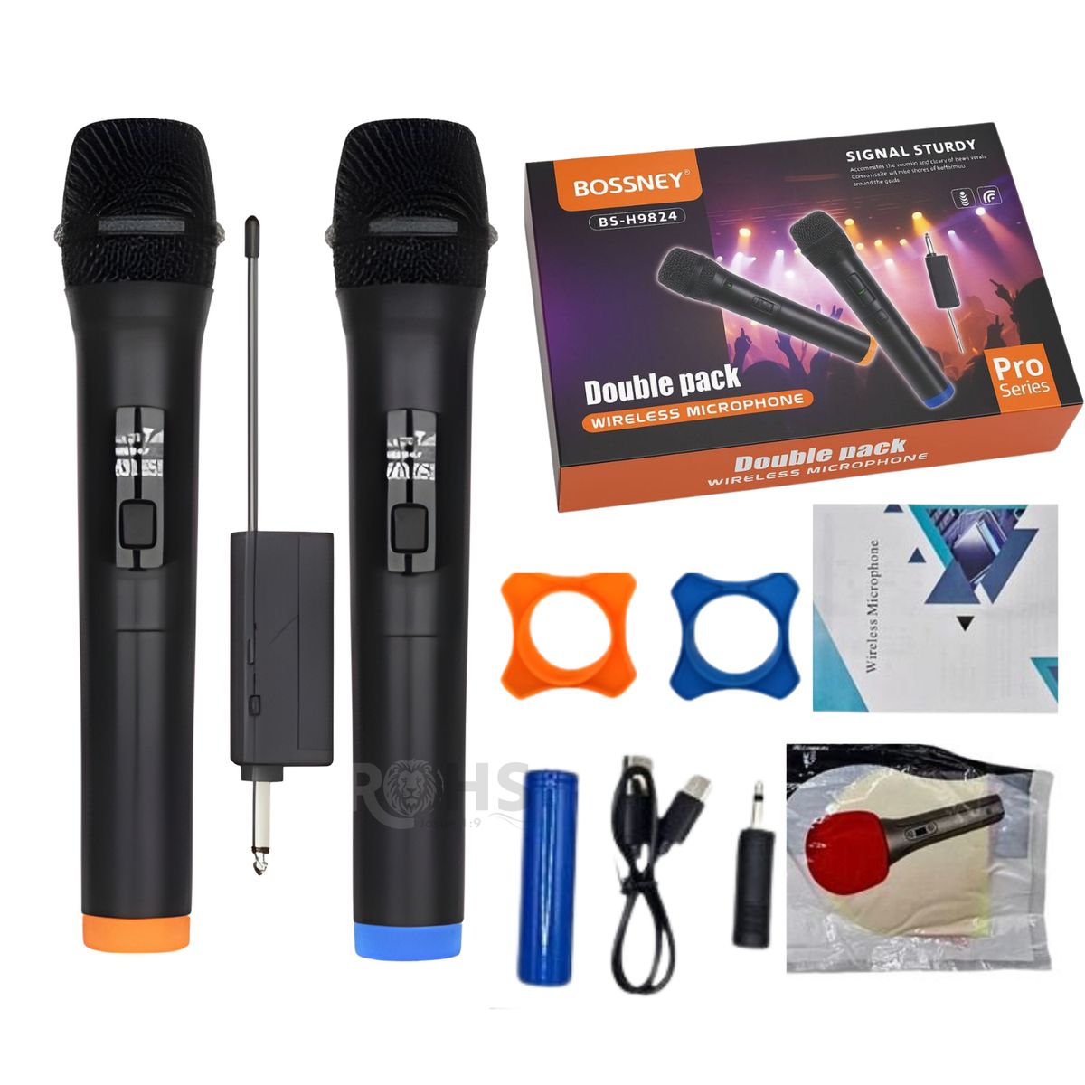 ROHS - Pack de 2 Microfonos Inalámbricos UHF Profesionales Bossney