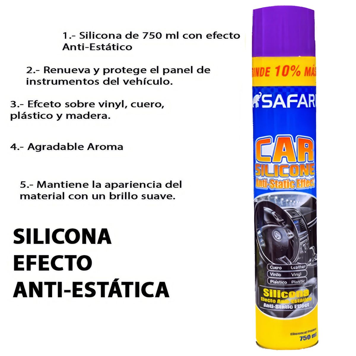 SAFARI - Silicona para Cueros y Tableros 750ml Aroma Lavanda Extra Brillo