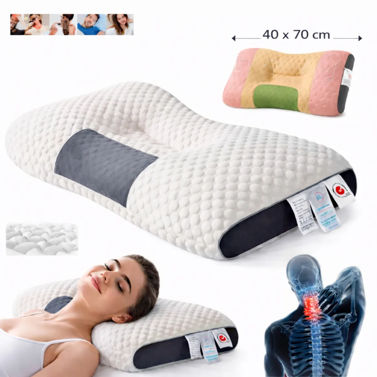 GENERICO - Almohada Ortopédica Ergonómica para Cuello y Cervical