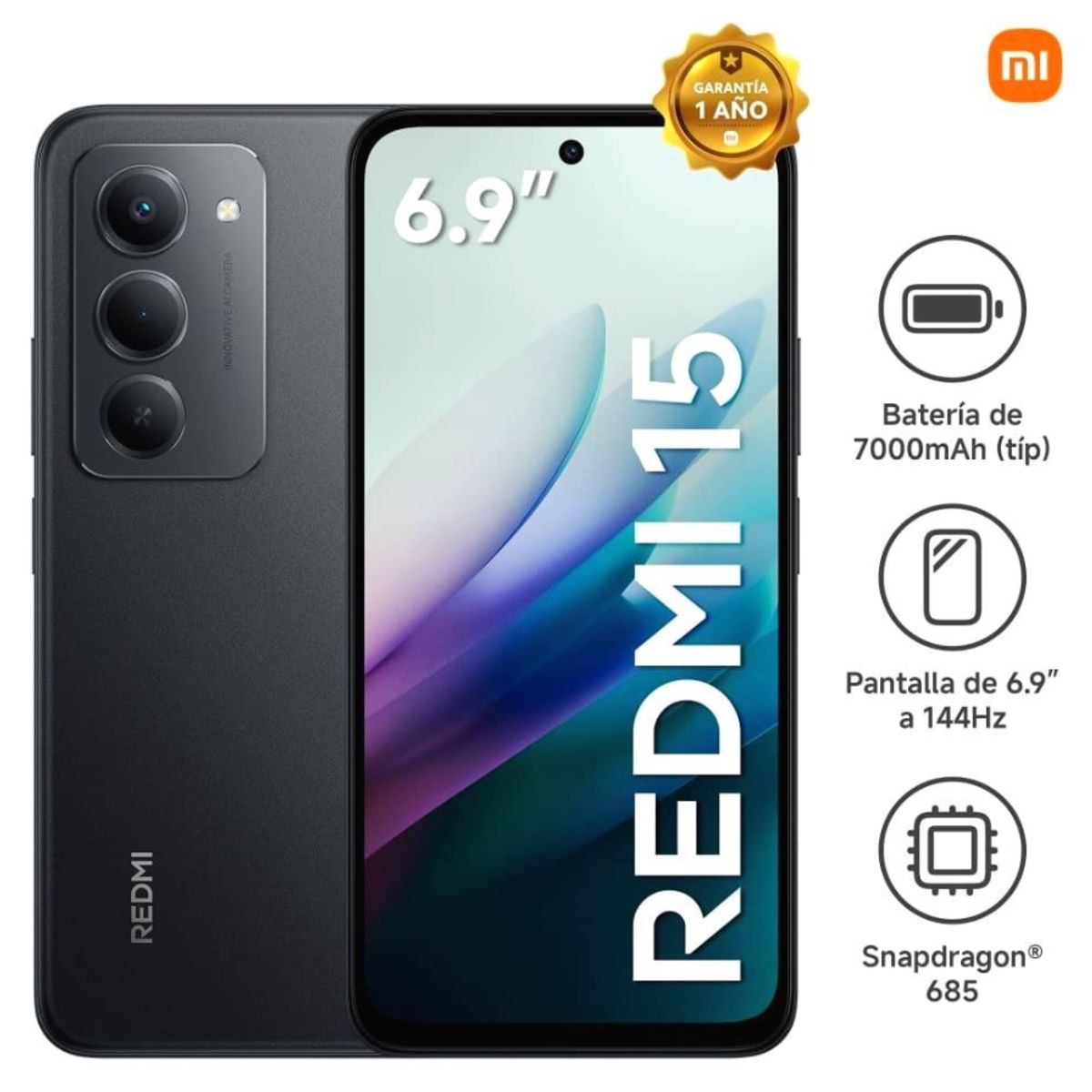 XIAOMI - Smartphone Redmi 15 Midnight Black 8G RAM 256G ROM