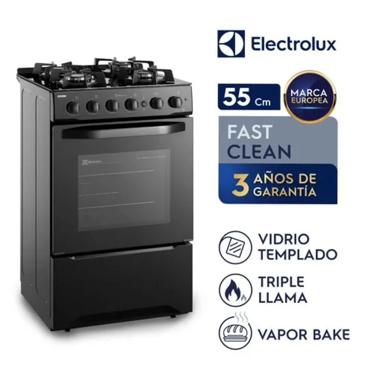 ELECTROLUX - Cocina Freestading Gas 4 Quemadores Triple Llama, Grill 55cm FE4GPR Electrolux