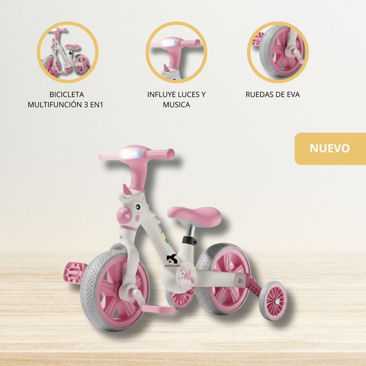 GENERICO - Bicicleta de Balance para Niños «UNICORNIO» PINK