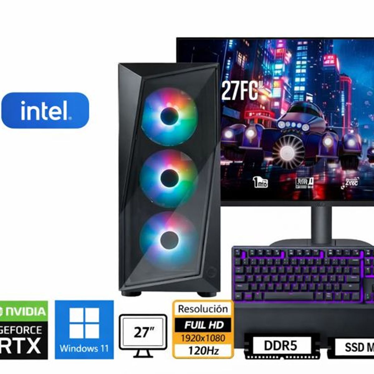 INTEL - Computadora Enovu Core Ultra 5 225F 16GB 1TB SSD 27" RTX 3050 6GB Windows 11 Pro