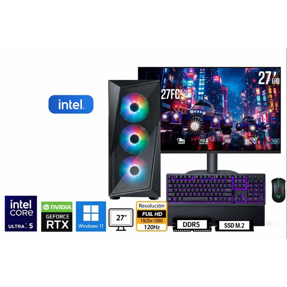 INTEL - Computadora Enovu Core Ultra 5 225F 16GB 1TB SSD 27" RTX 3050 6GB Windows 11 Pro