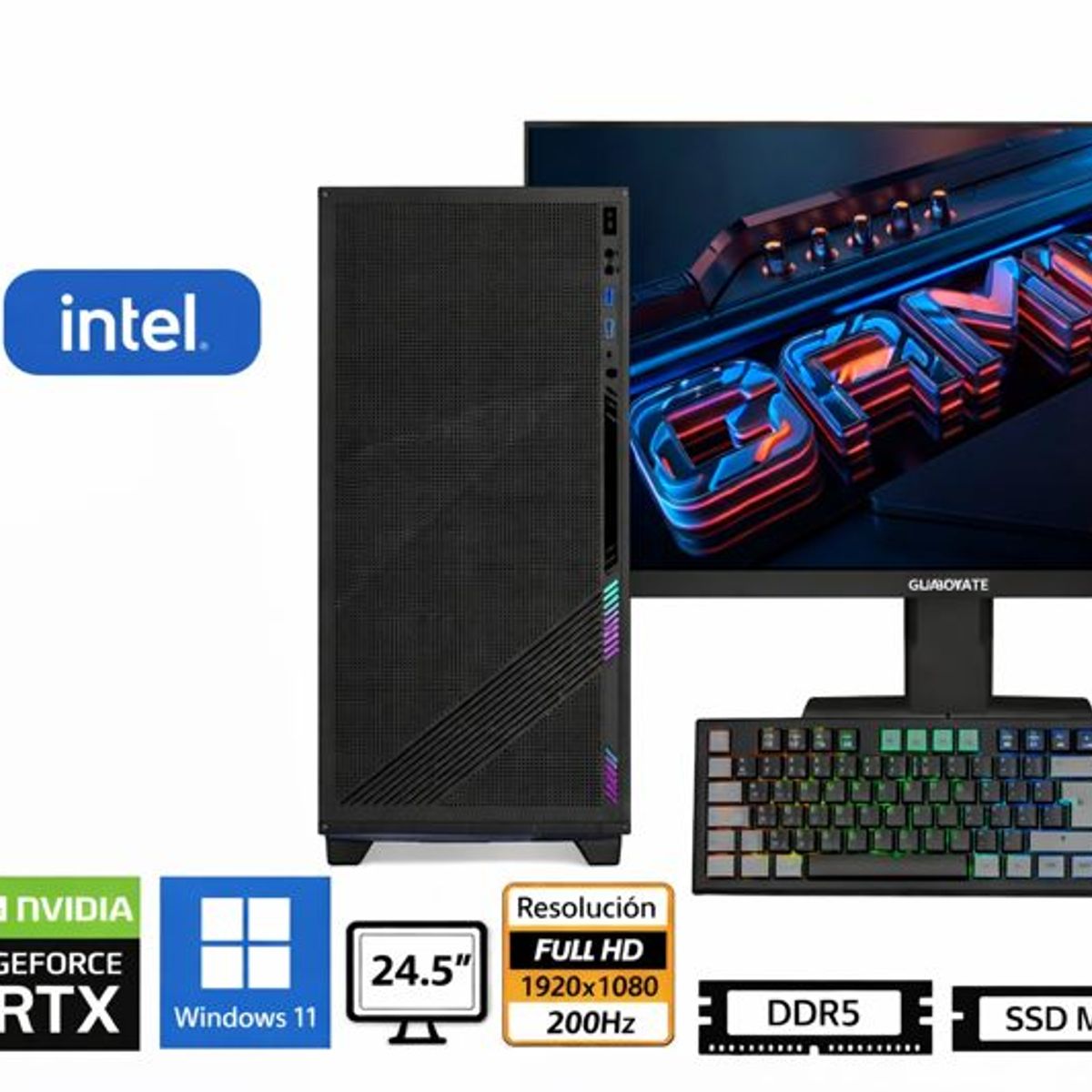 INTEL - Computadora Enovu Core Ultra 5 225F 16GB 512GB SSD 24.5" RTX 5050 8GB Windows 11 Pro