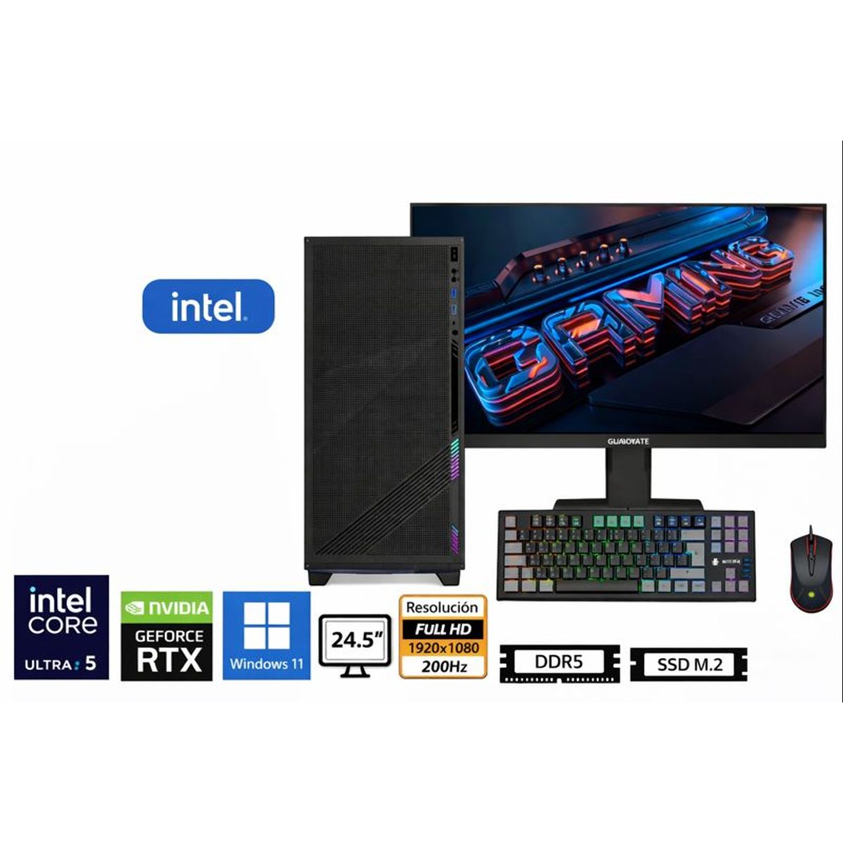 INTEL - Computadora Enovu Core Ultra 5 225F 16GB 512GB SSD 24.5" RTX 5050 8GB Windows 11 Pro