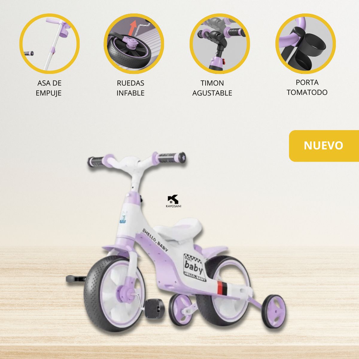 GENERICO - Bicicleta Guía 3 en 1 para Niños «CYCLO GUÍA»PURPLE