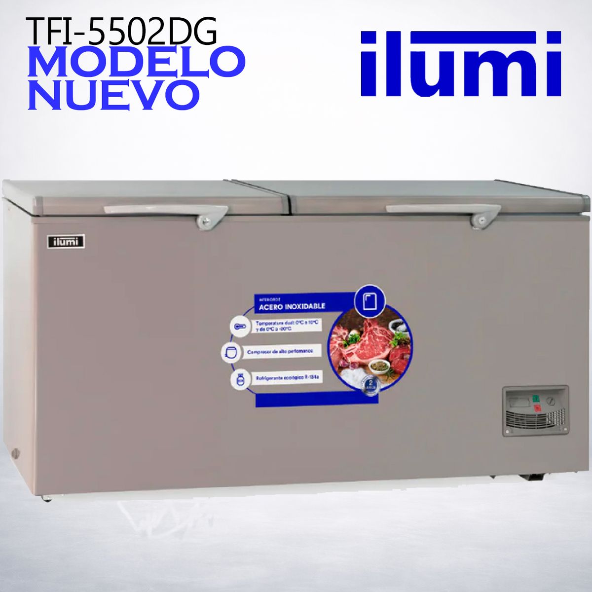 ILUMI - Congelador con tina de Acero Inoxidable de 550 litros - TFI-5502DG