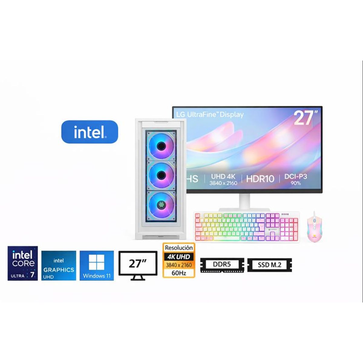 INTEL - Computadora Enovu Core Ultra 7 265 16GB 512GB SSD 27" Intel UHD Windows 11 Pro