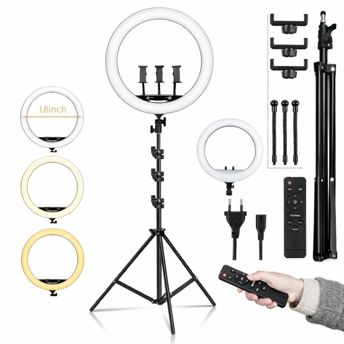 GENERICO - ARO ANILLO LUZ LED DE 45 CM FOTOGRAFÍA Y VIDEO + TRÍPODE + CONTROL