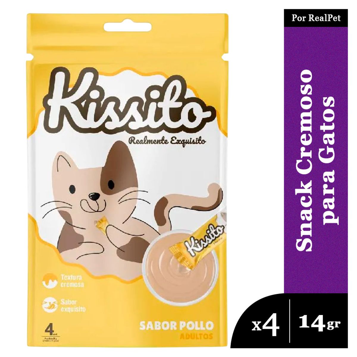 GENERICO - Snack Cremoso para Gato Kissito Pollo 1 sobre x 4 tubos