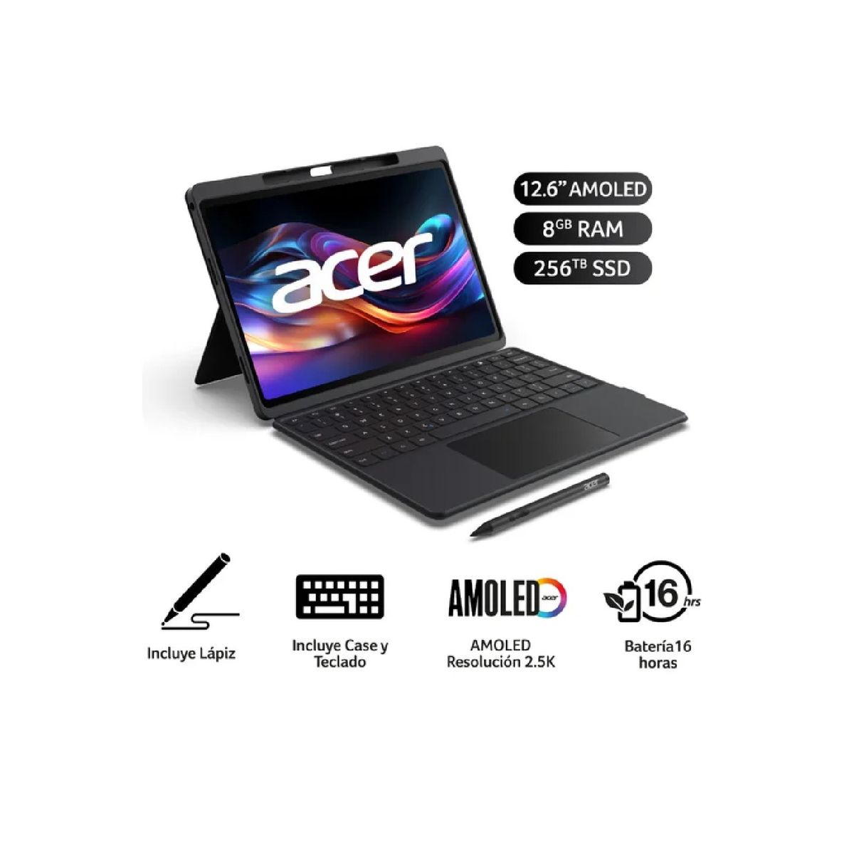 ACER - Tablet Acer Iconia X12 126 WQXGA OLED 8GB 256GB Lápiz 4K y Teclado magetico