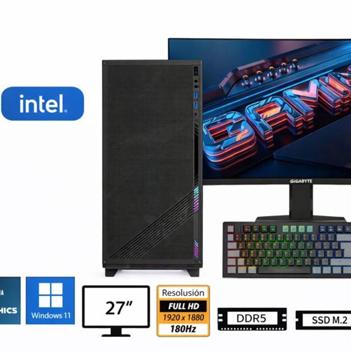 INTEL - Computadora Enovu Core Ultra 7 265F 16GB 500GB SSD 27" RTX 5050 8GB Windows 11 Pro