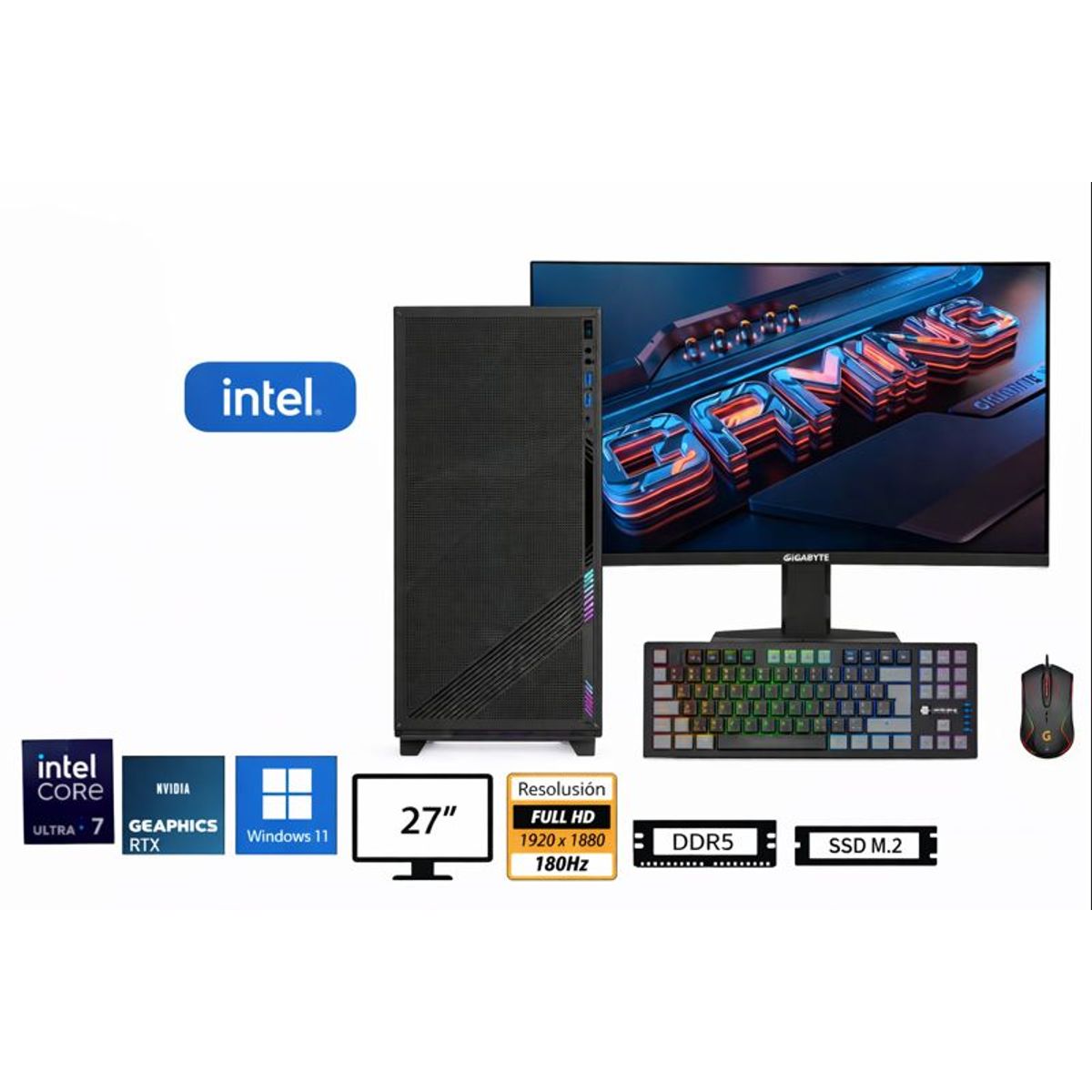 INTEL - Computadora Enovu Core Ultra 7 265F 16GB 500GB SSD 27" RTX 5050 8GB Windows 11 Pro