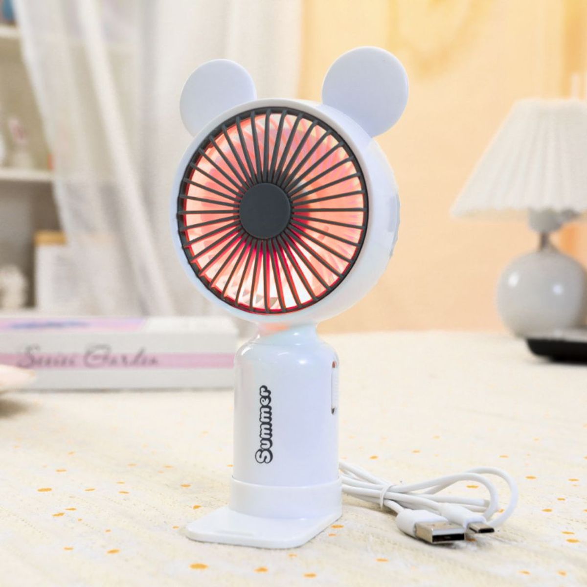 GENERICO - Ventilador de Mano Portátil USB Recargable con Luz LED y 2 Velocidades