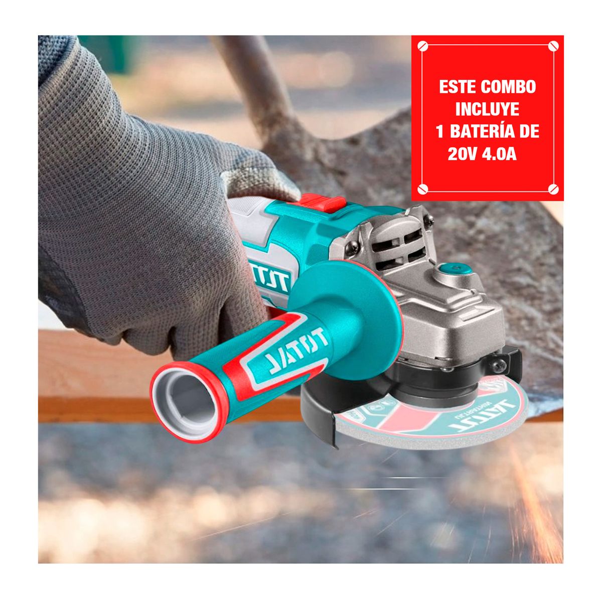 TOTAL TOOLS - Amoladora Inalámbrica + 1 Bat 4ah + Soporte Amolador Azul Petróleo