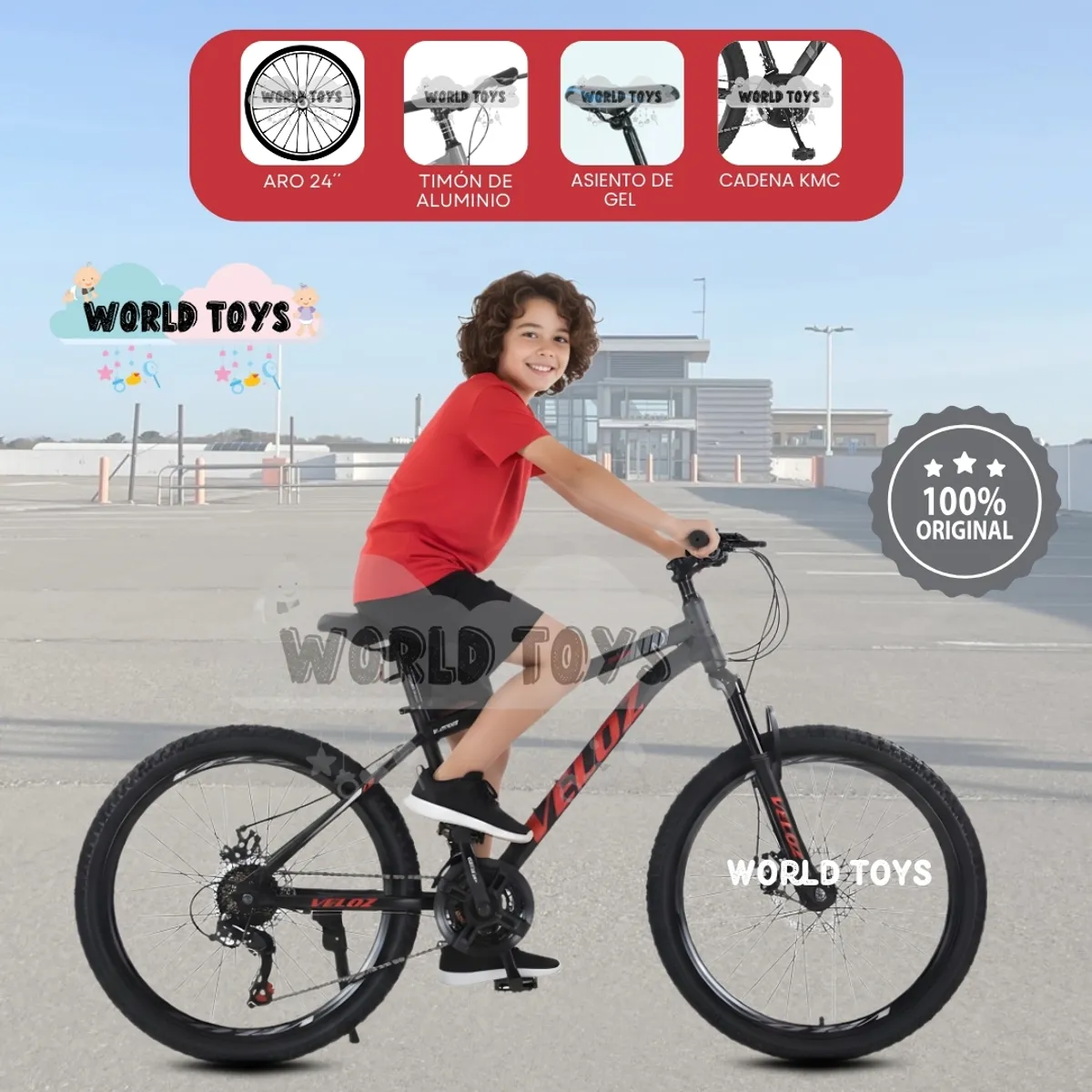 VELOX - Bicicleta Montañera Aro 24 «ROMA MTB» Edición Especial Black Red