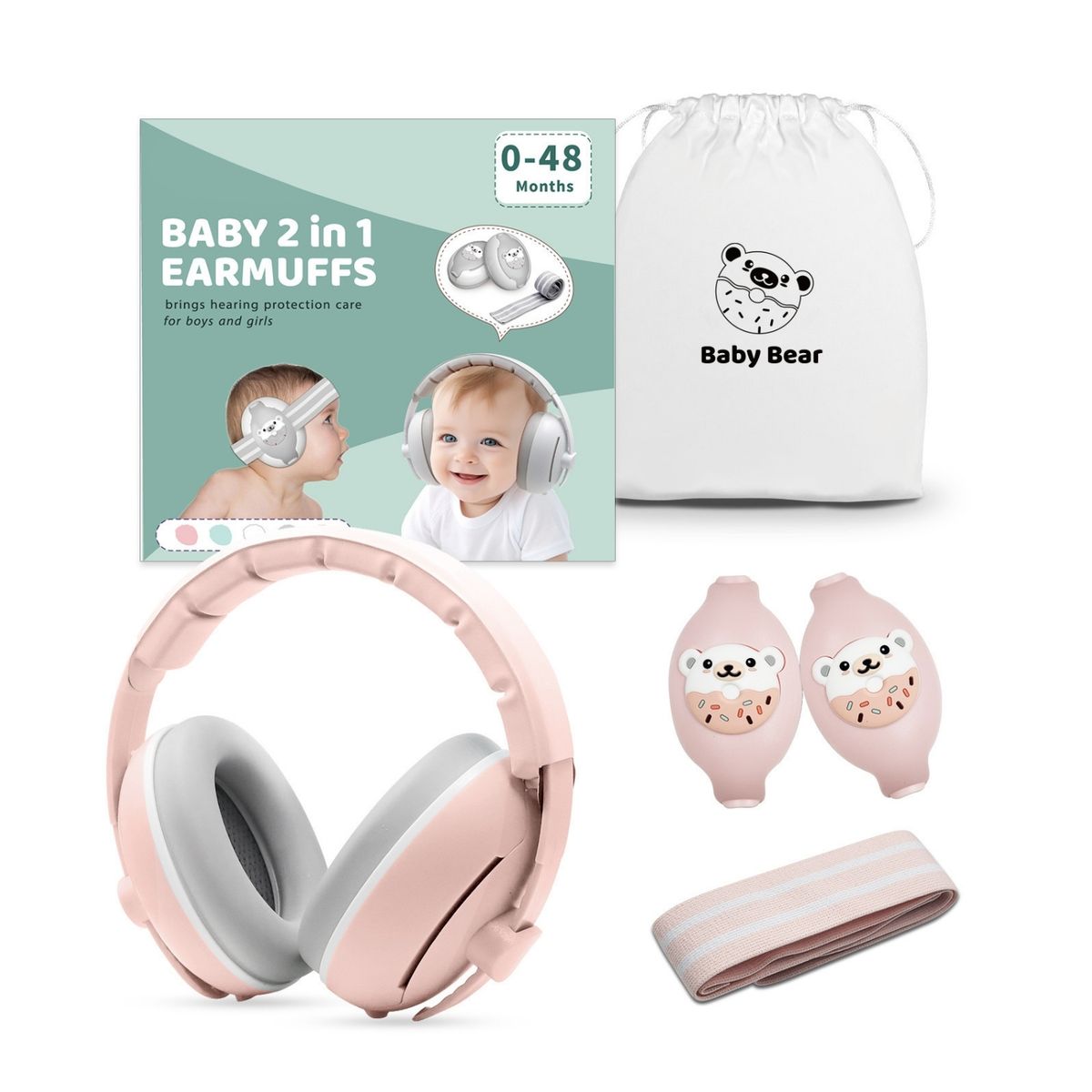 GENERICO - Orejeras/Auriculares de protección auditiva para bebés 2 en 1 color Rosado