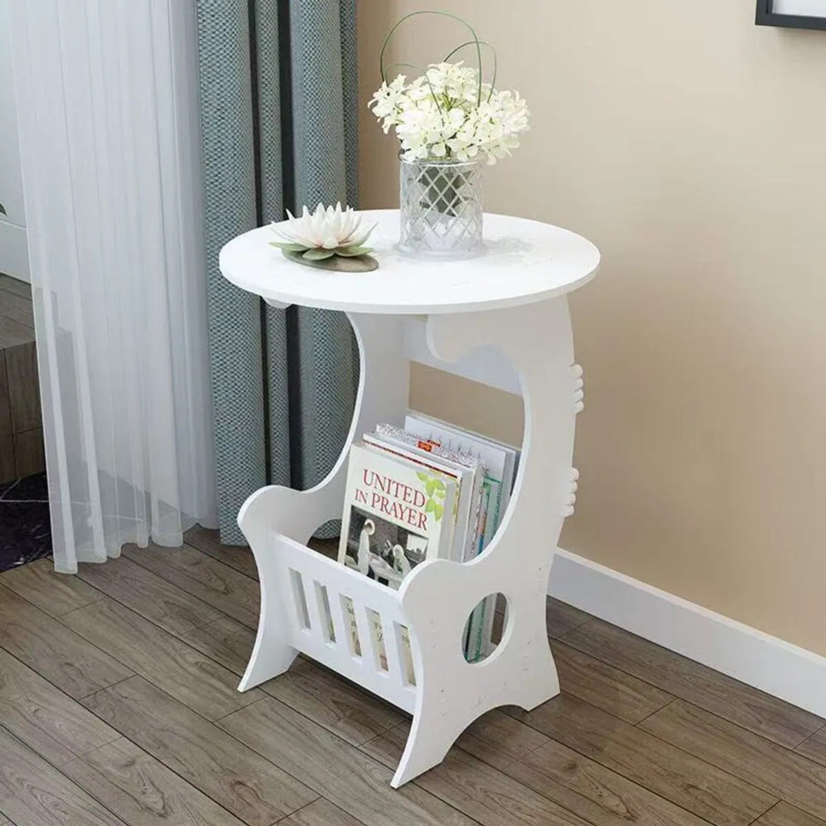 Mesa Auxiliar Blanca Multifuncional Estilo Europeo con Revistero para Sala Dormitorio Estudio, marca GENERICO - Foto Principal