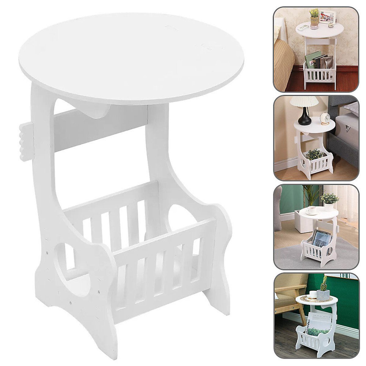 Mesa Auxiliar Blanca Multifuncional Estilo Europeo con Revistero para Sala Dormitorio Estudio, marca GENERICO - Foto 2