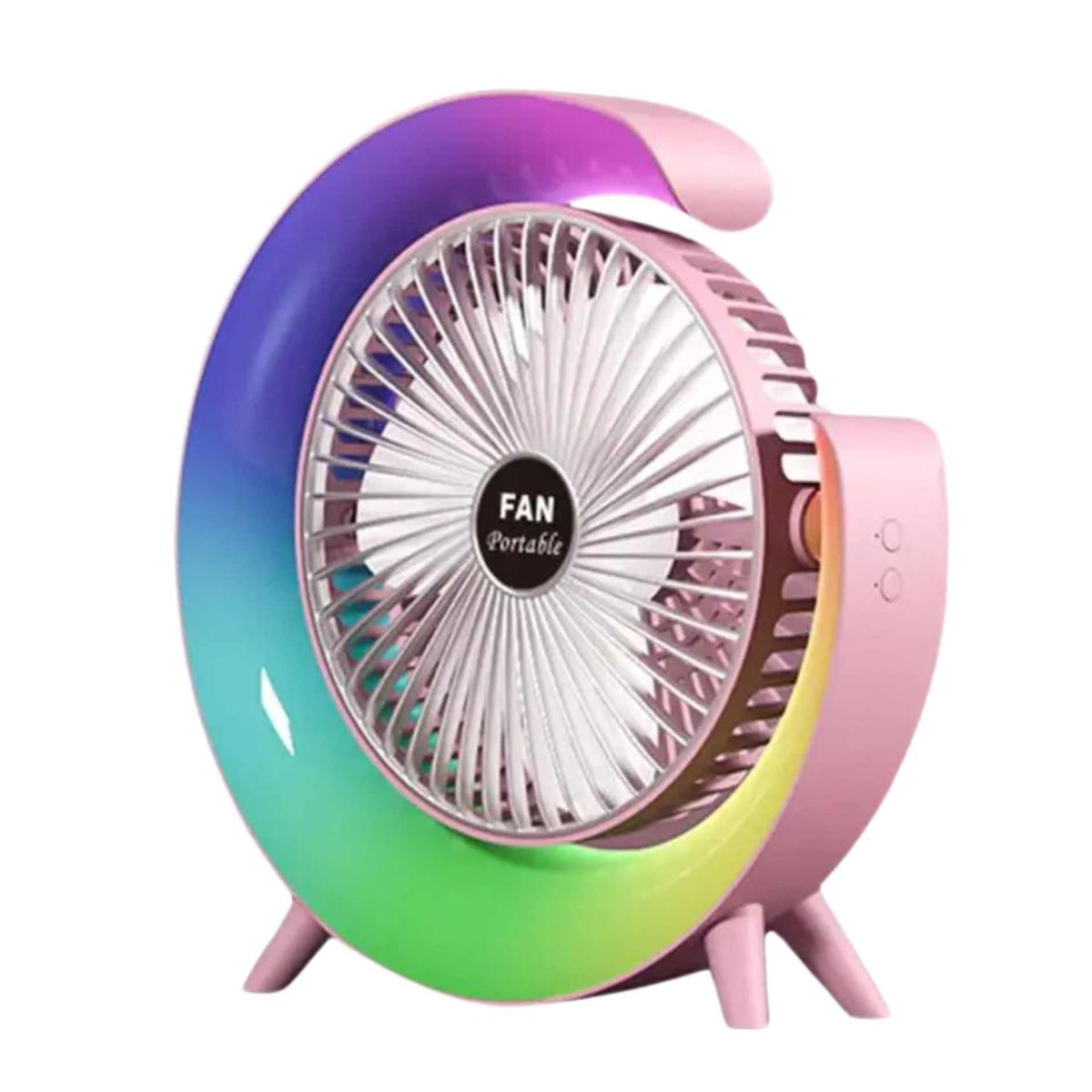 Ventilador con Lámpara Portátil de Escritorio Silencioso con Luces RGB  Inclinación 360°, marca GENERICO - Foto Principal