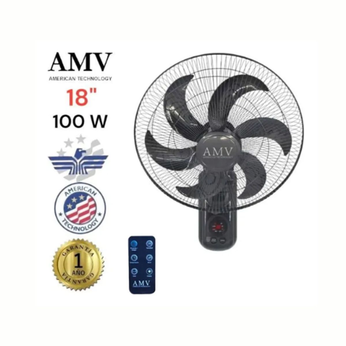 GENERICO - Ventilador Pared Amv De 18 Fb40-18 100w 6 Aspas Con Control
