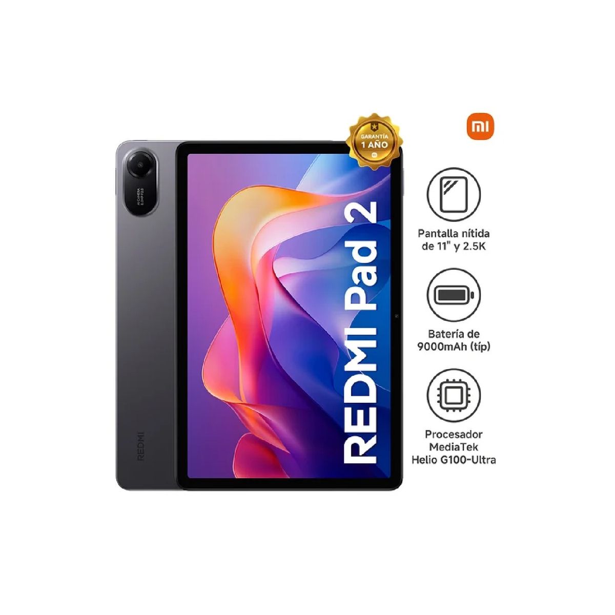 XIAOMI - Tablet Xiaomi Redmi Pad 2 11" 2.5K, WiFi, 4GB, 128GB, HyperOS 2.0 con Android 15, Gris oscuro