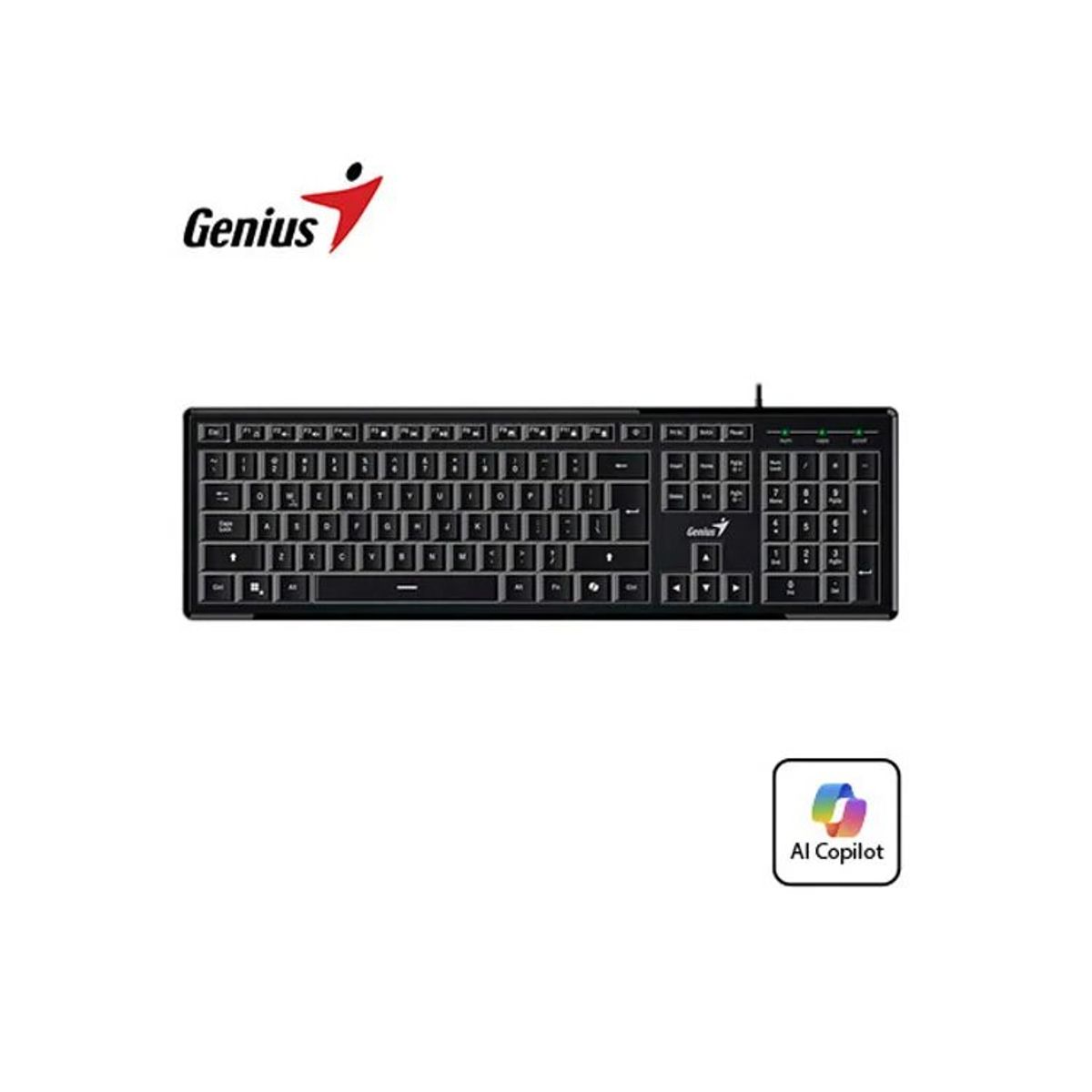 GENIUS - TECLADO GENIUS SLIMSTAR 820 AI COPILOT RETROILUMINADO USB SP BLACK