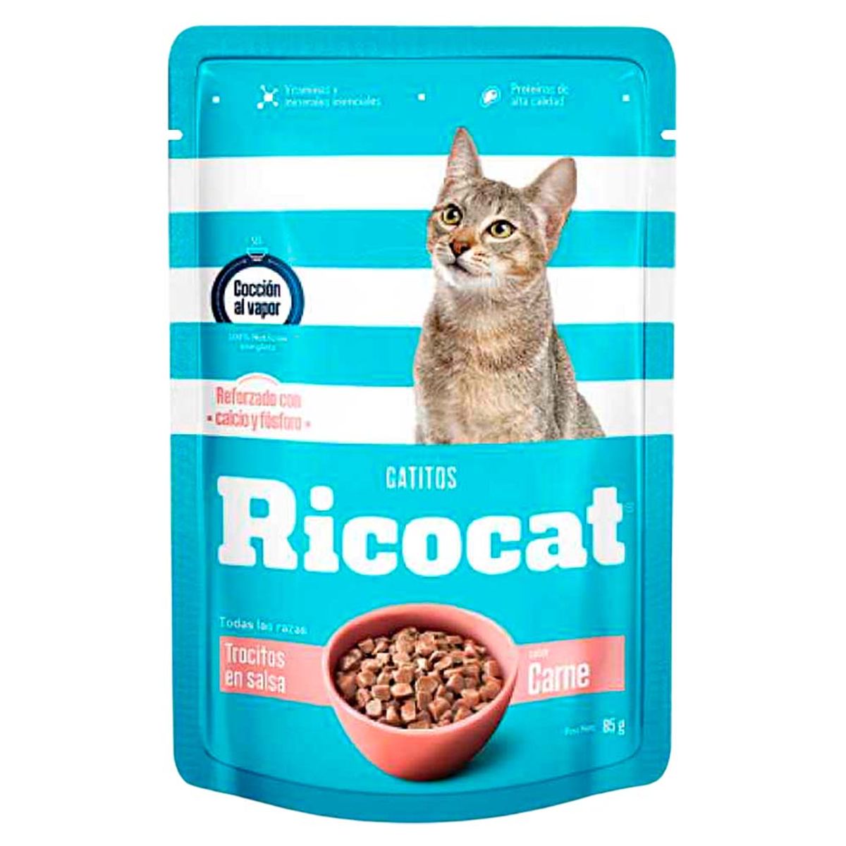 RICOCAT - Pack Caja x15 Comida Húmeda para Gatito Ricocat Carne 85gr