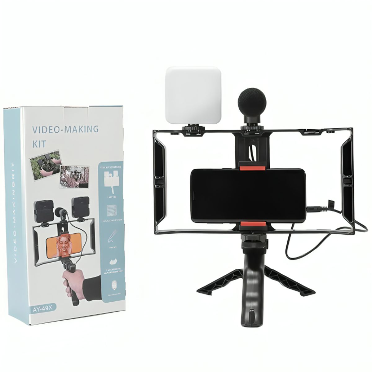 GENERICO - Kit Vlogging Recargable Doble Luz LED Trípode y Micrófono - Video Making