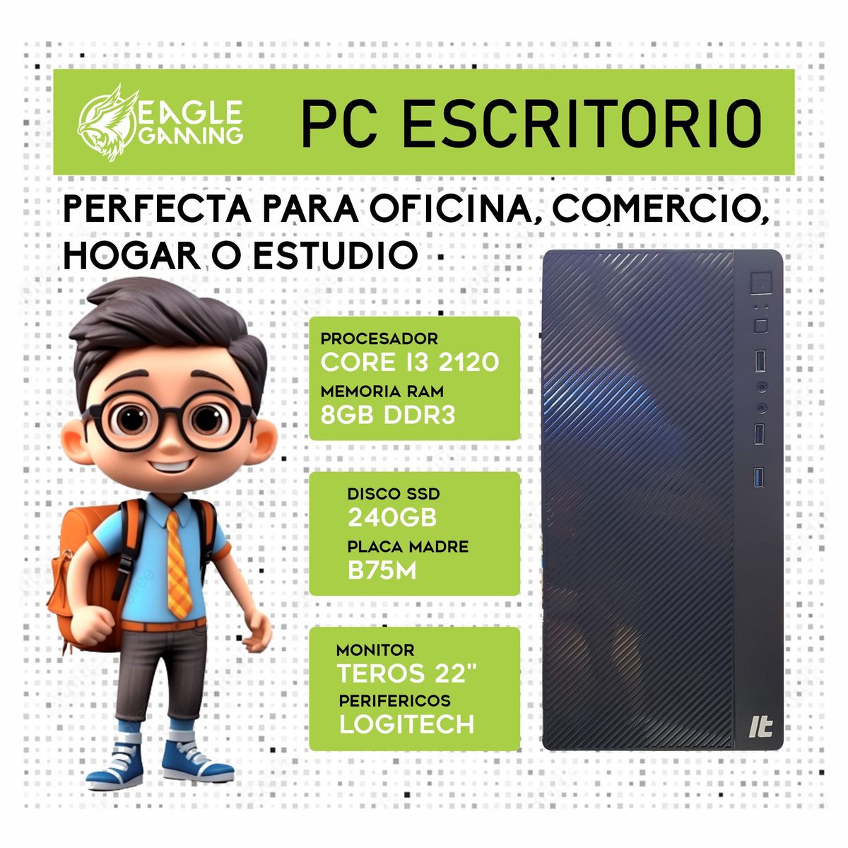 INTEL - COMPUTADORA ESCRITORIO INTEL I3 2120 - 8GB - SSD 240GB