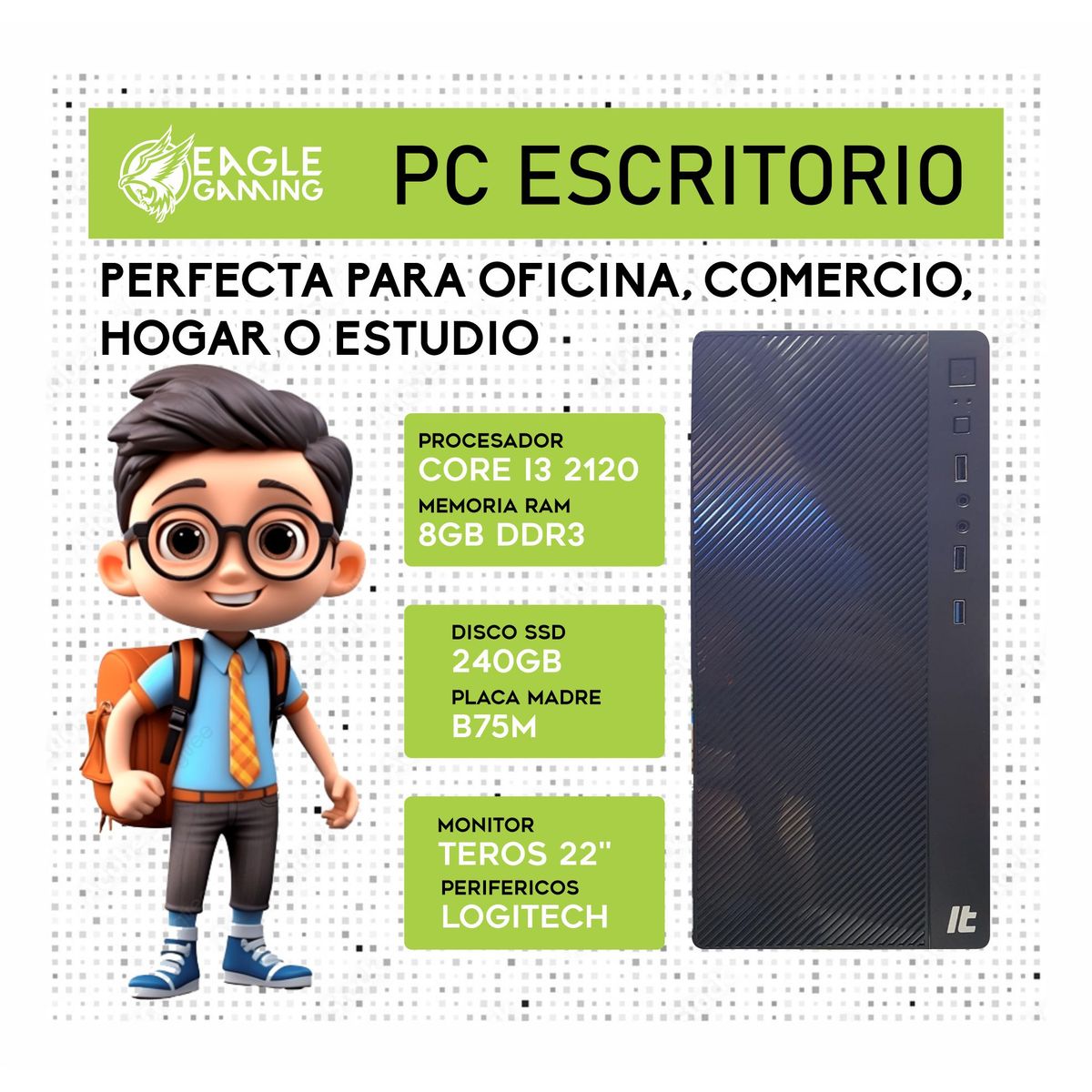 INTEL - COMPUTADORA ESCRITORIO INTEL I3 2120 - 8GB - SSD 240GB