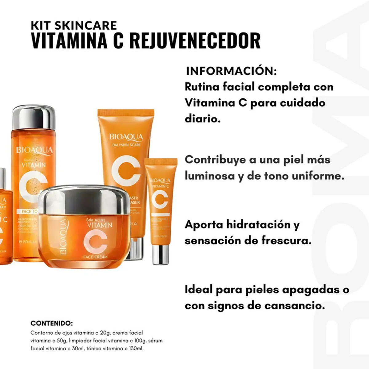 BIOAQUA - KIT SKINCARE VITAMINA C REJUVENECEDOR 5 PZS BIOAQUA