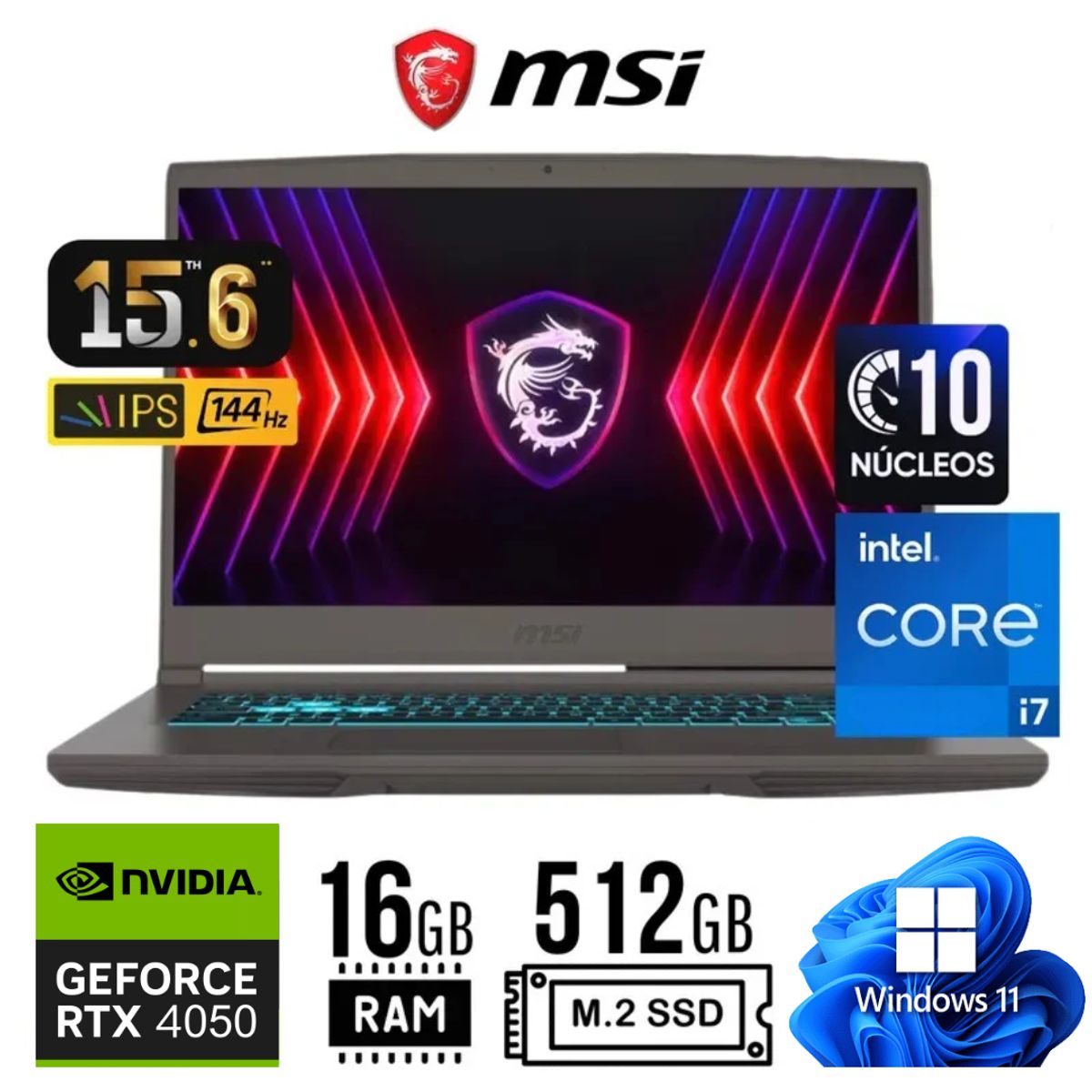 MSI - LAPTOP GAMER MSI THIN 15 B13VE INTEL CORE I7 13620H RTX4050 6GB SSD 512GB RAM 16GB 15.6" FHD 144HZ