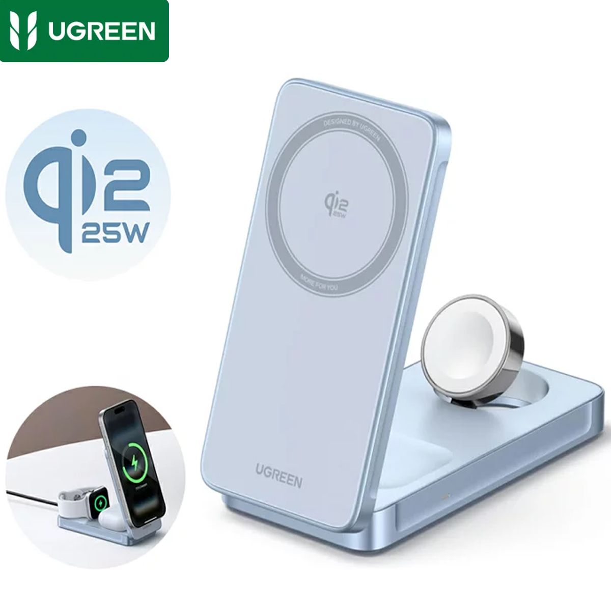 UGREEN - Cargador Magnético 3 en 1 UGREEN W757 65901 MagFlow 25W - Gris Claro