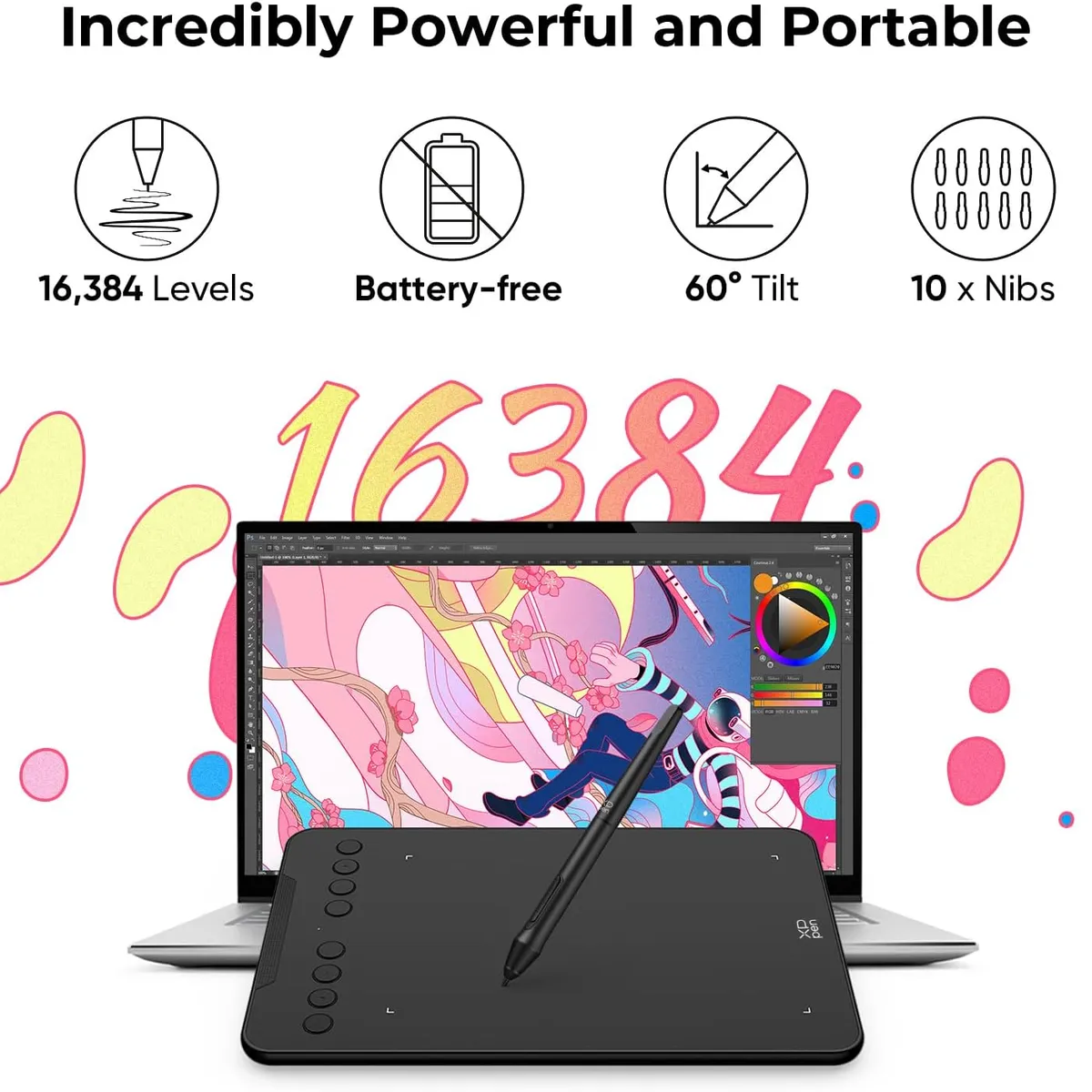 XP PEN - Tableta de dibujo XpPen Deco Mini7 V2 actualizada, 16384 niveles de presión sin batería