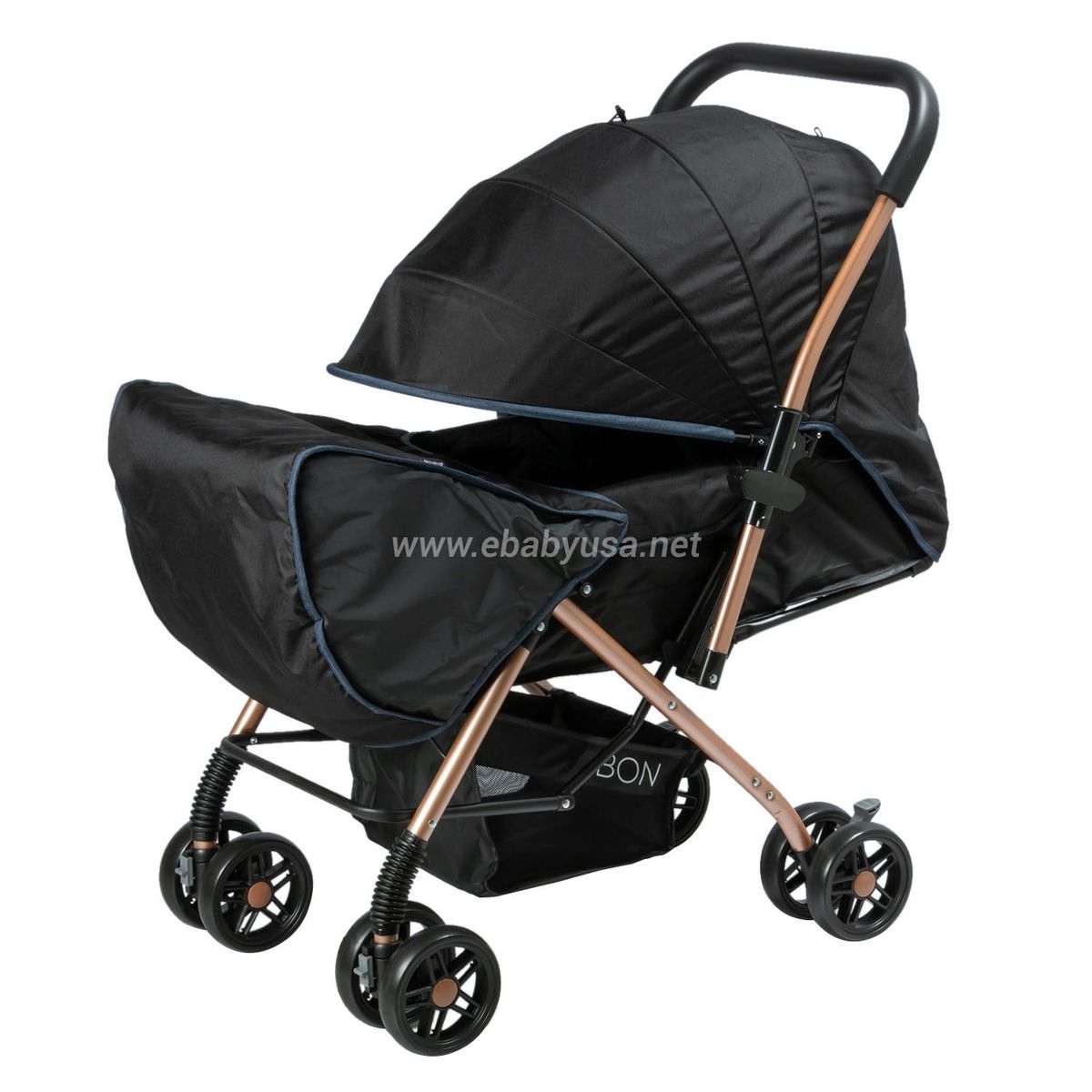 EBABY - Coche Cuna de Lujo «BON» Reclinable Azul-Negro